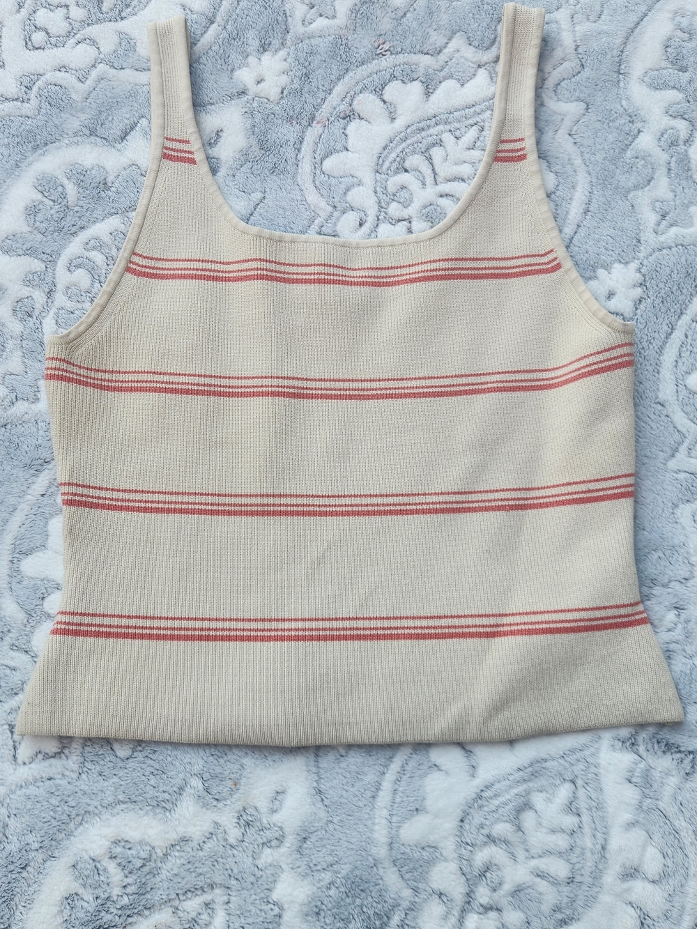 Aritzia Babaton Beige Tank Top with Pink Stripe Detail XL